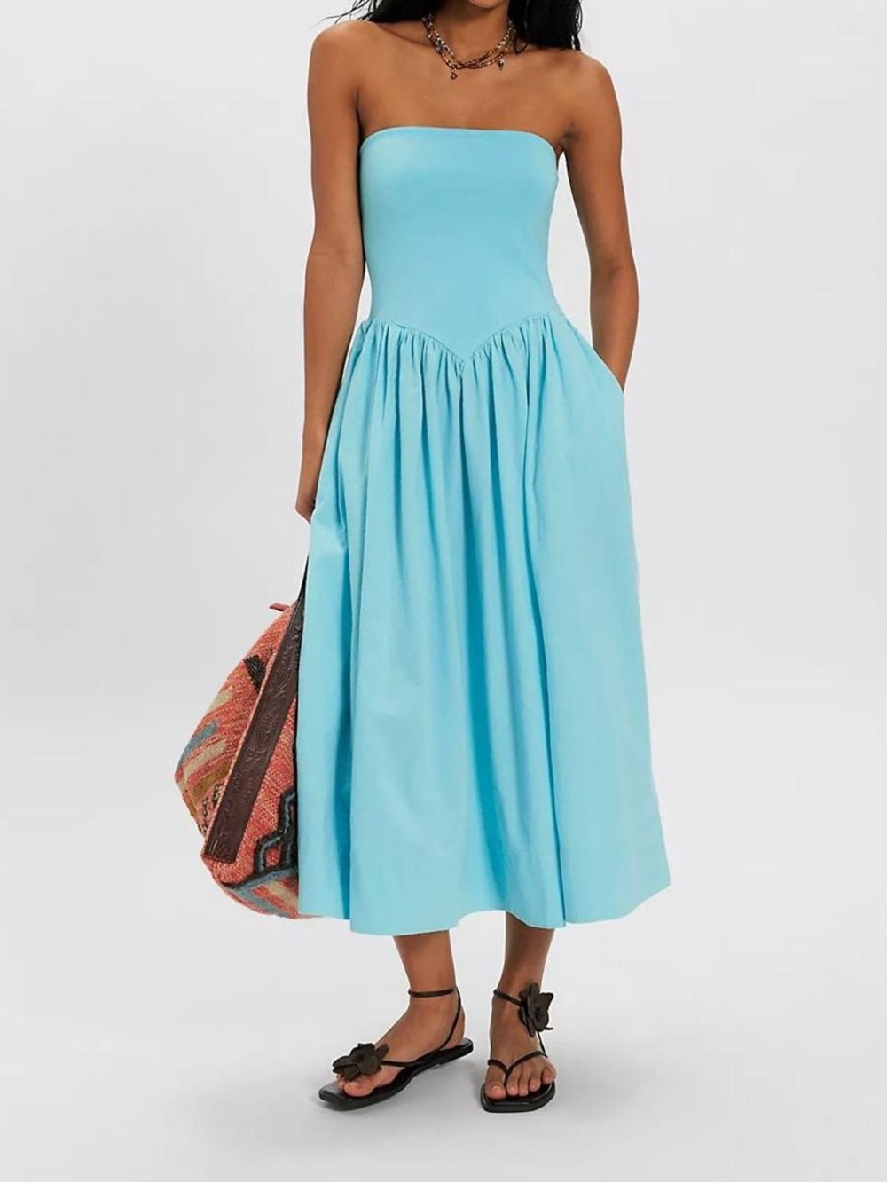 Free People Strapless Aqua Blue Midi Dress